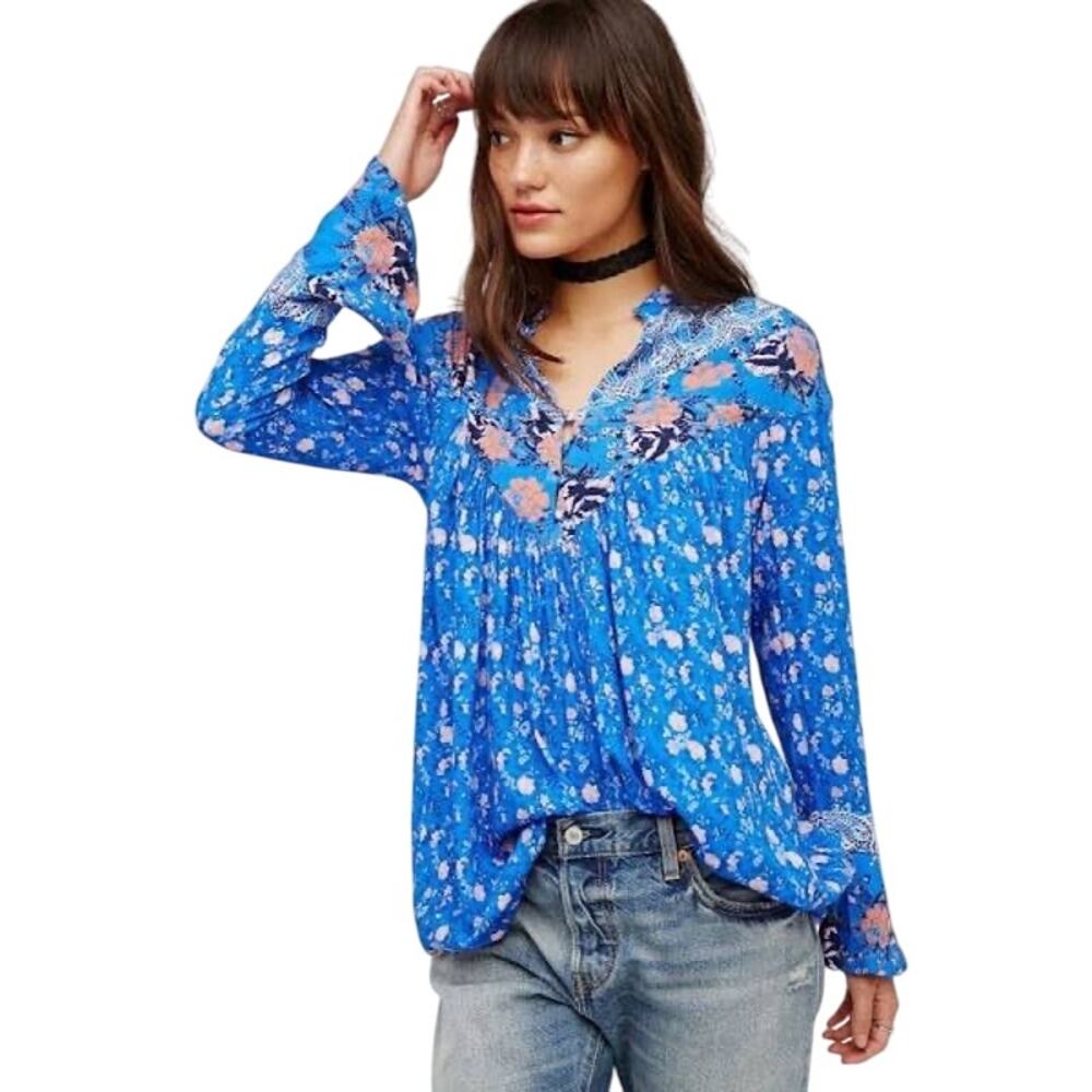 Free People Blue Floral Blouse